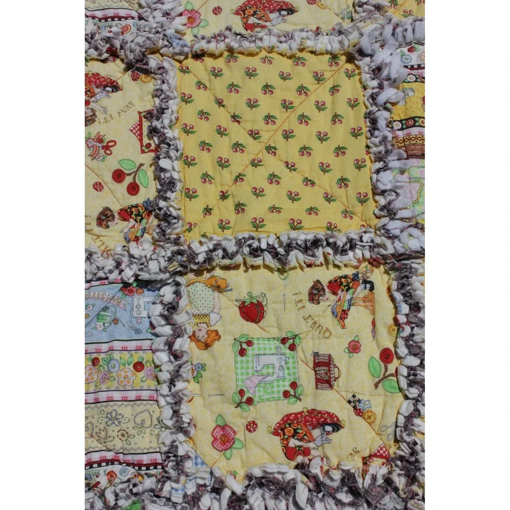 Cottage Core Denim Flannel Plaid's Rag Quilt,Granny Core Scrappy Rag Quilt 60x42
